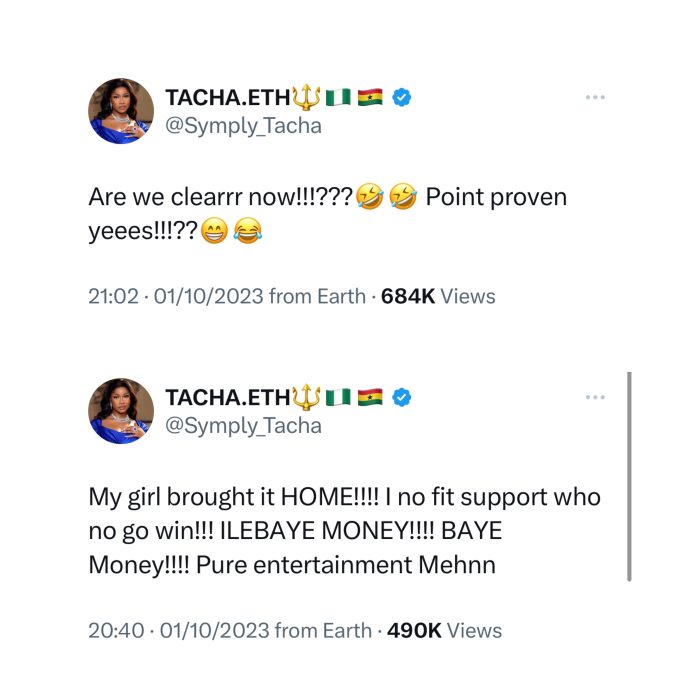 “You pulled crowd to vote Ilebaye, just to prove a point to Mercy” – Netizens slam Tacha Akide for shading Mercy Eke over her loss
