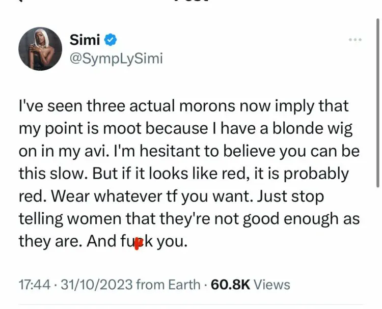 Simi Tackles Woman Evangelist Who Asked Single Ladies to Buy Wigs So They Can Meet their Spouses 