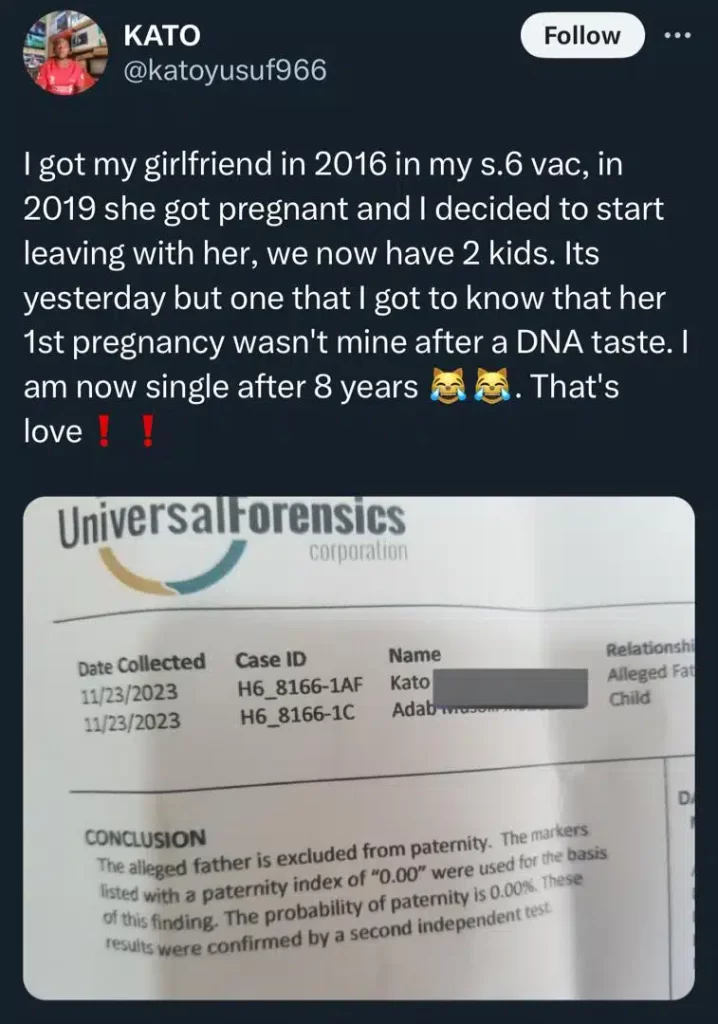 No be My Pikin....."After 8 years” – Man heartbroken as DNA test reveals first child isn’t his